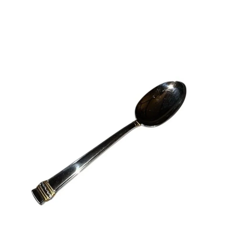 Lenox Hancock Oval Soup Spoon Glossy Silver w/ Gold Accents NOS 18/8 Stainless